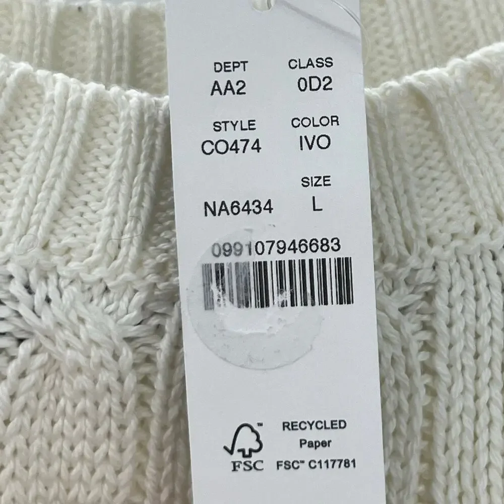 J. Crew Men's Heritage Cotton Cable-Knit Sweater Long Sleeve Ivory Size L NWT